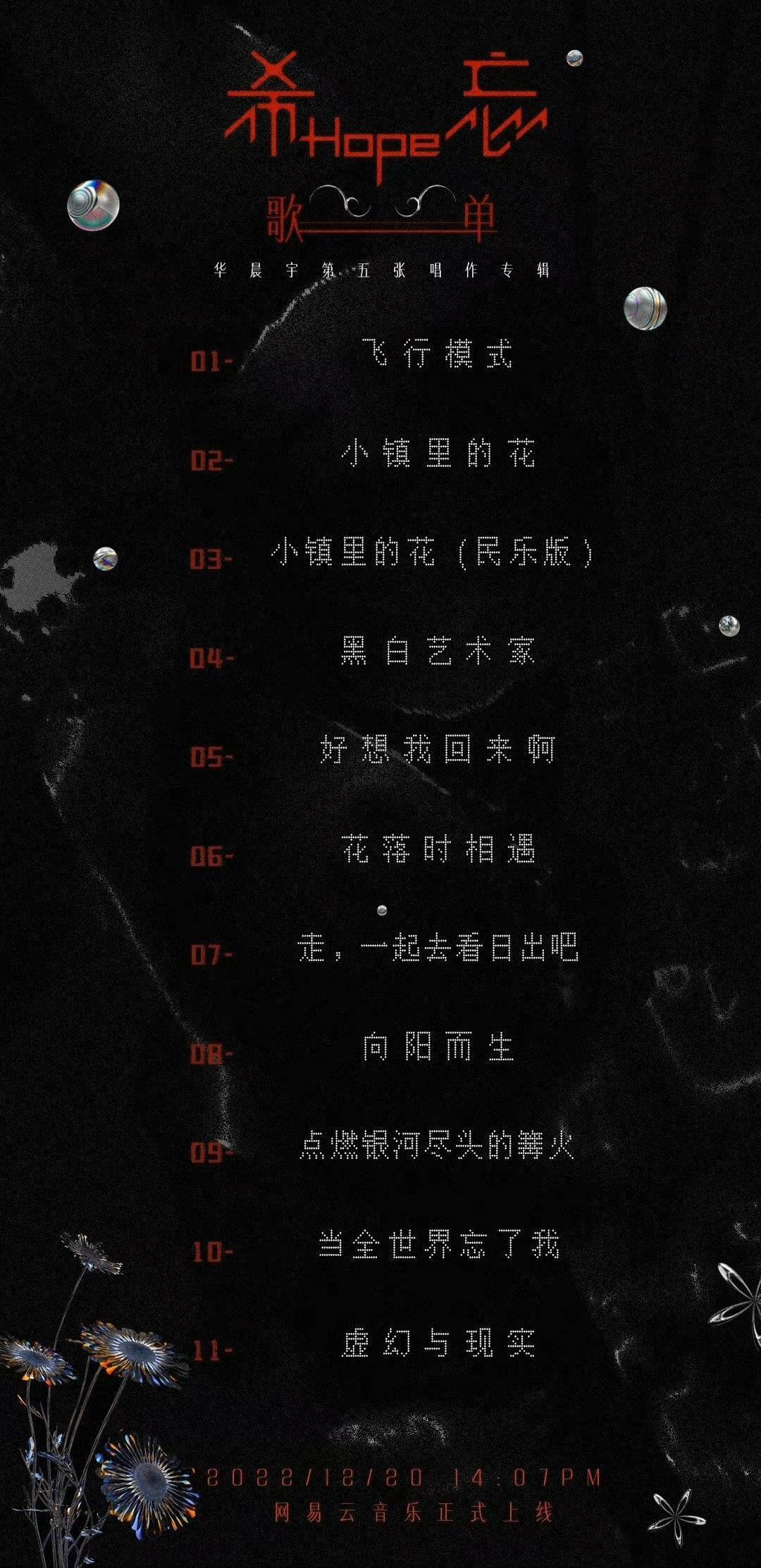 苹果11内测版歌曲名字:华晨宇专辑《希忘Hope》歌单曝光！11首歌风格多变，期待明天上线